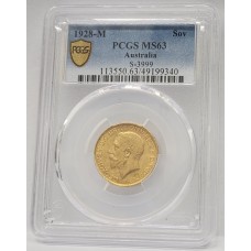 AUSTRALIA 1928 . ONE 1 SOVEREIGN . GOLD . MELBOURNE